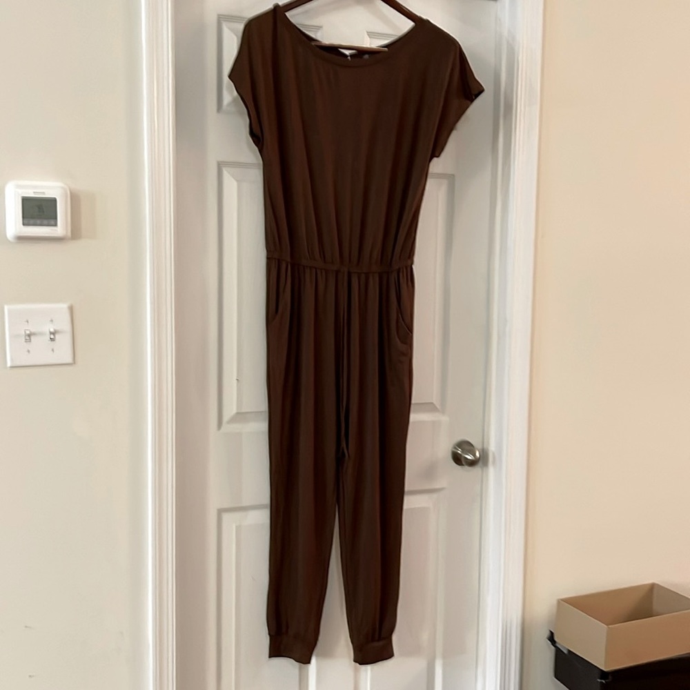 Brown jumpsuit rayon, and polyester